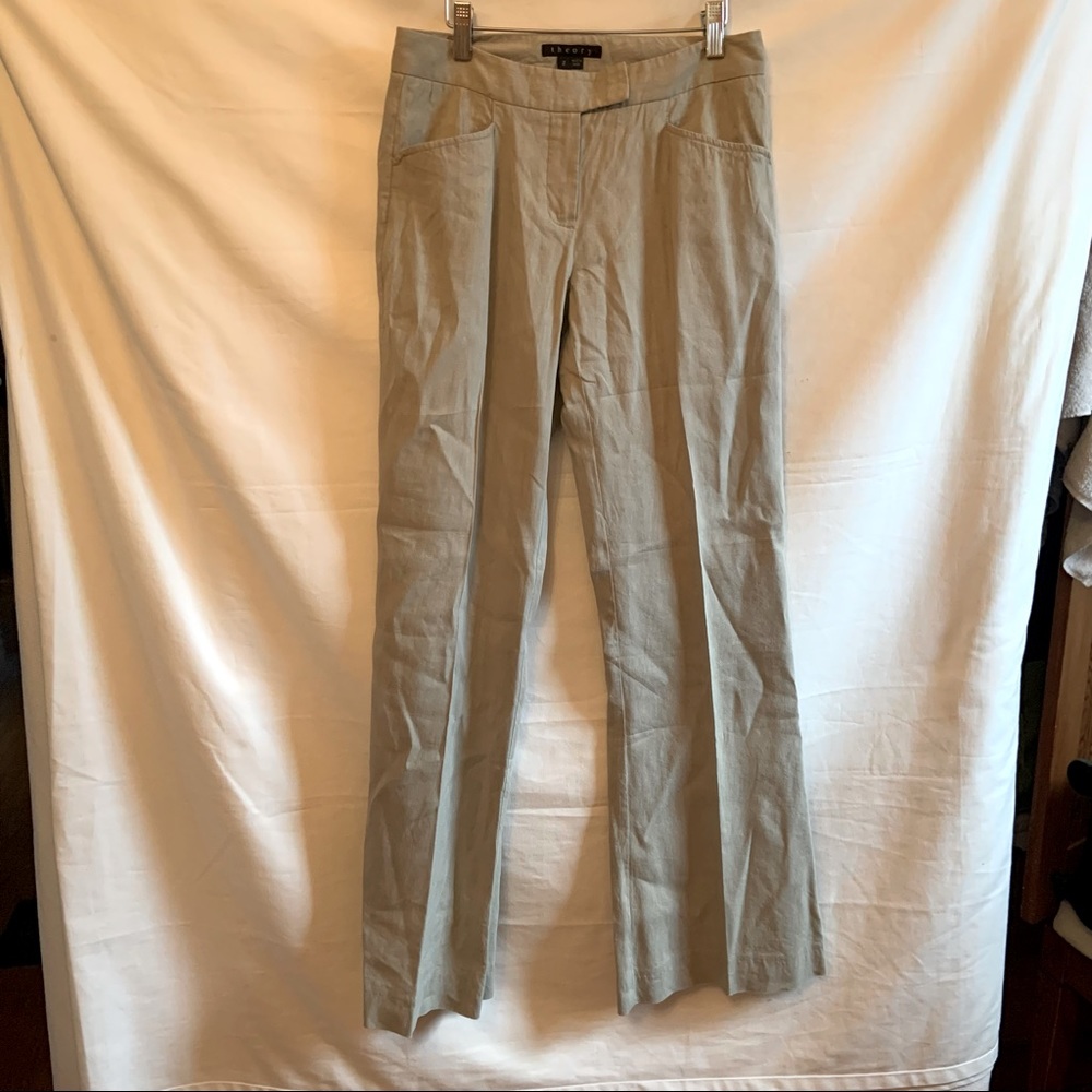 Theory sage green trousers